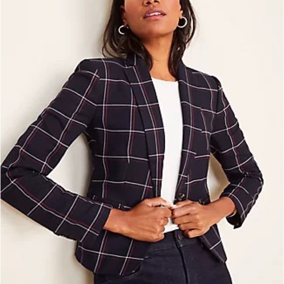 Ann Taylor Navy Blue Plaid Blazer - Picture 6 of 6